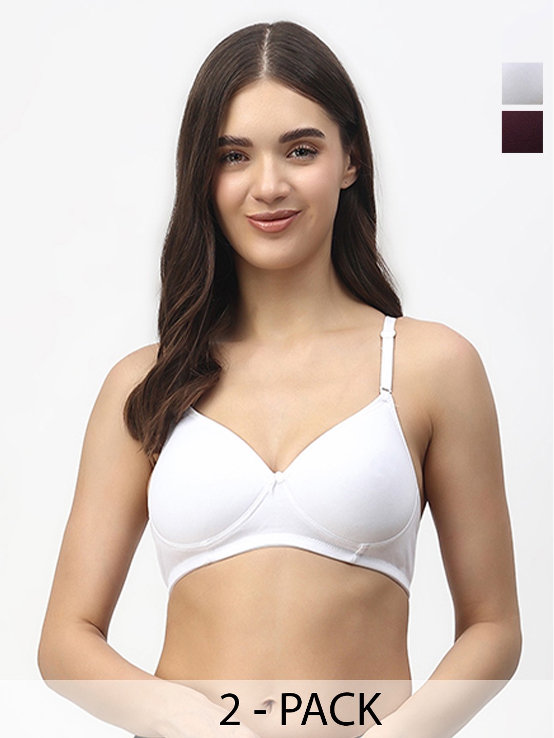 

Floret Pack of 2 Heavily Padded Medium-Coverage Non-Wired Seamless Push-Up Bra, Burgundy