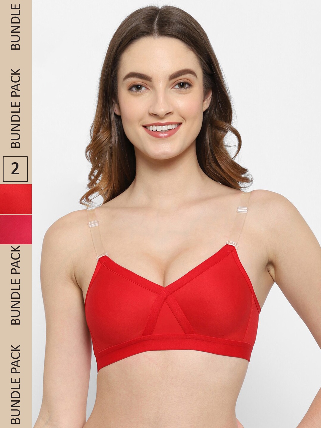 

Floret Pack Of 2 Non Padded Seamless Bra, Red