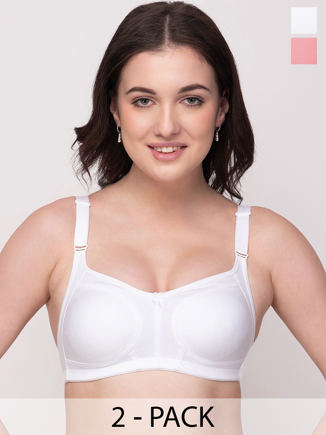 

Floret Pack of 2 Non Padded Non-Wired Cotton Full Coverage Everyday Bra With Moulded Cups, White