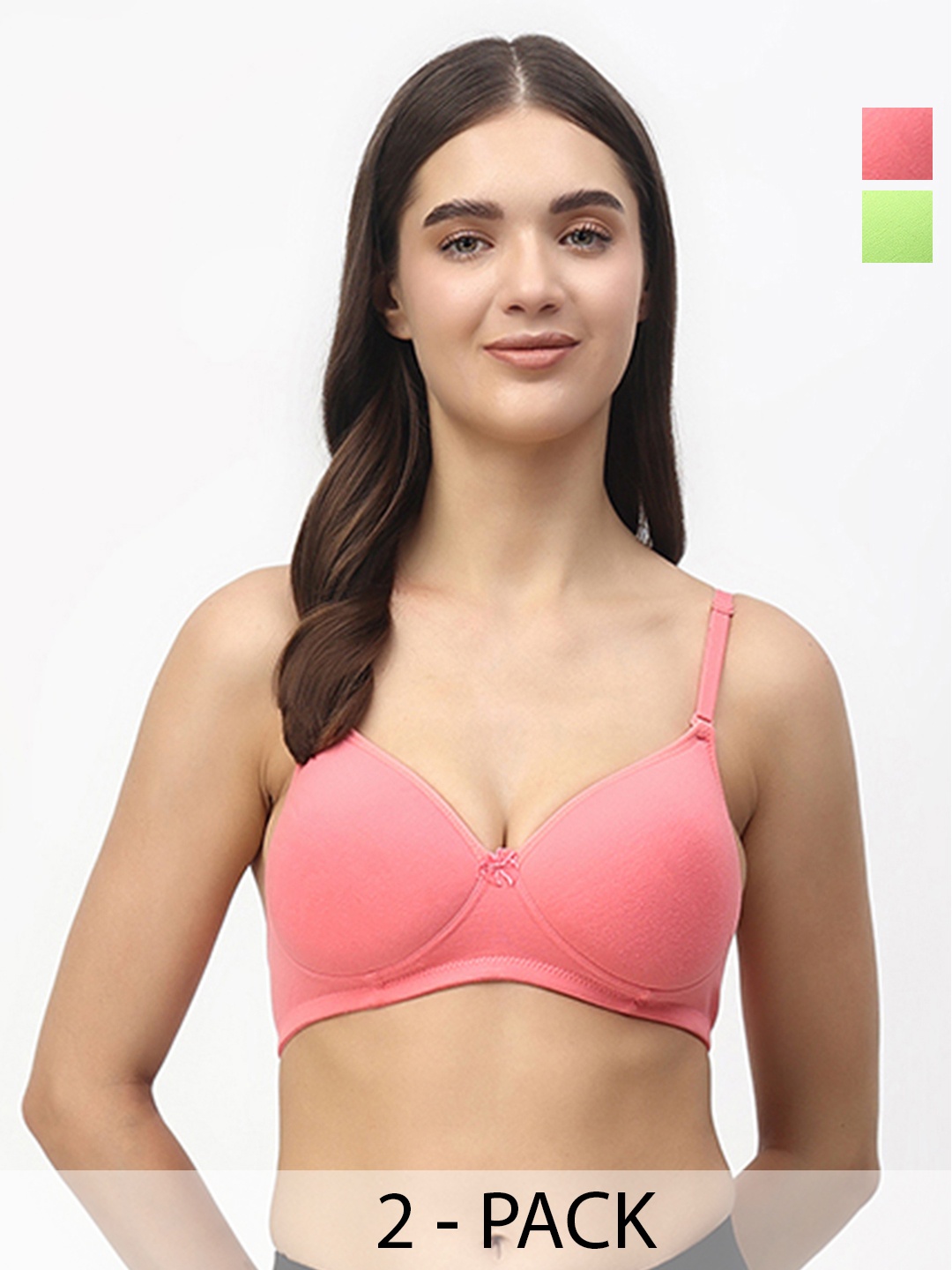 

Floret Pack of 2 Heavily Padded Medium-Coverage Non-Wired Seamless Push-Up Bra, Fluorescent green