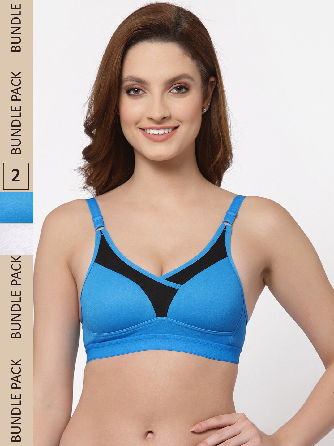 

Floret Pack Of 2 Colourblocked Non Wired Non Padded Bra, Grey melange