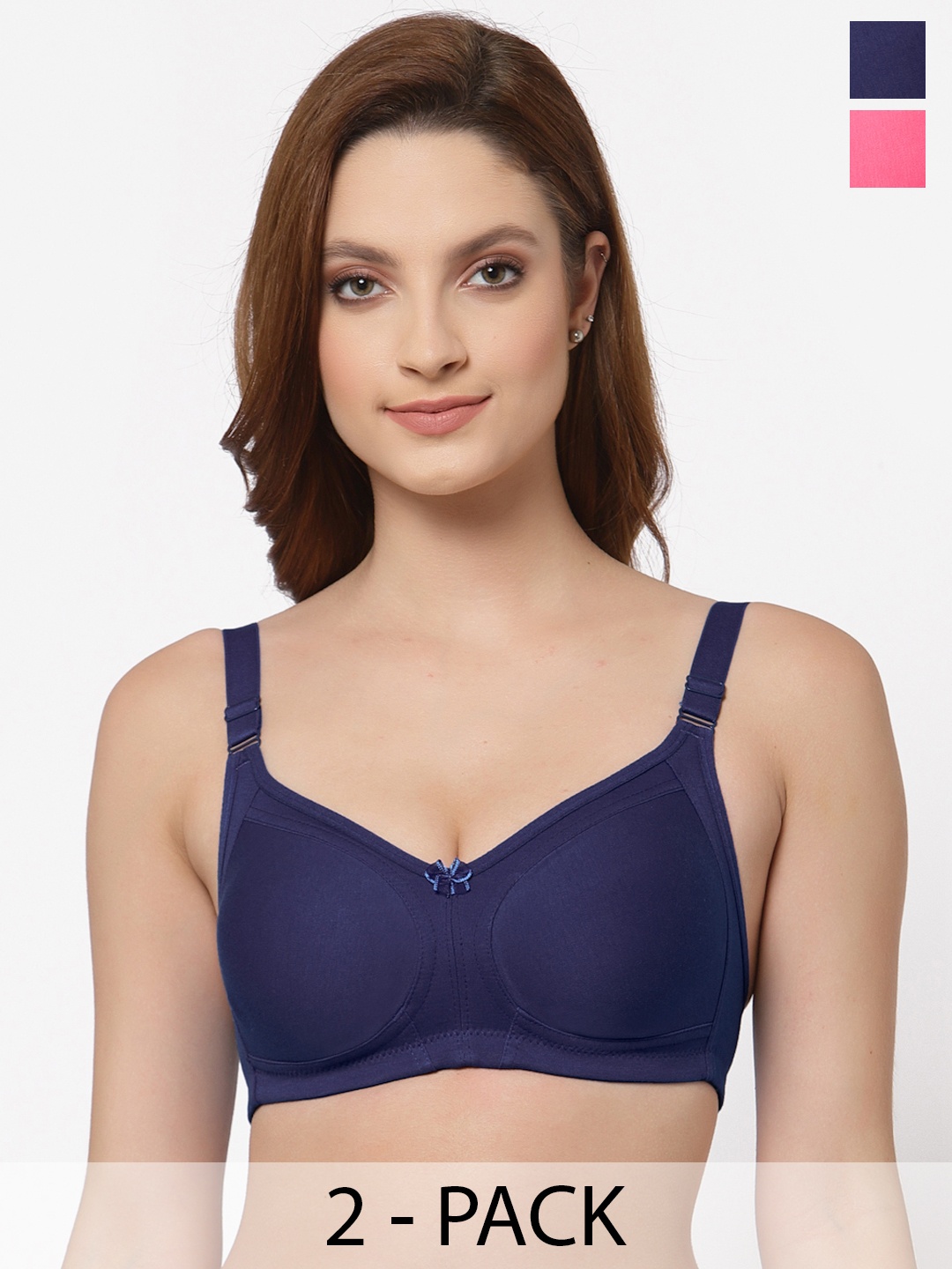 

Floret Pack of 2 Non Padded Non-Wired Cotton Full Coverage Everyday Bra With Moulded Cups, Navy blue