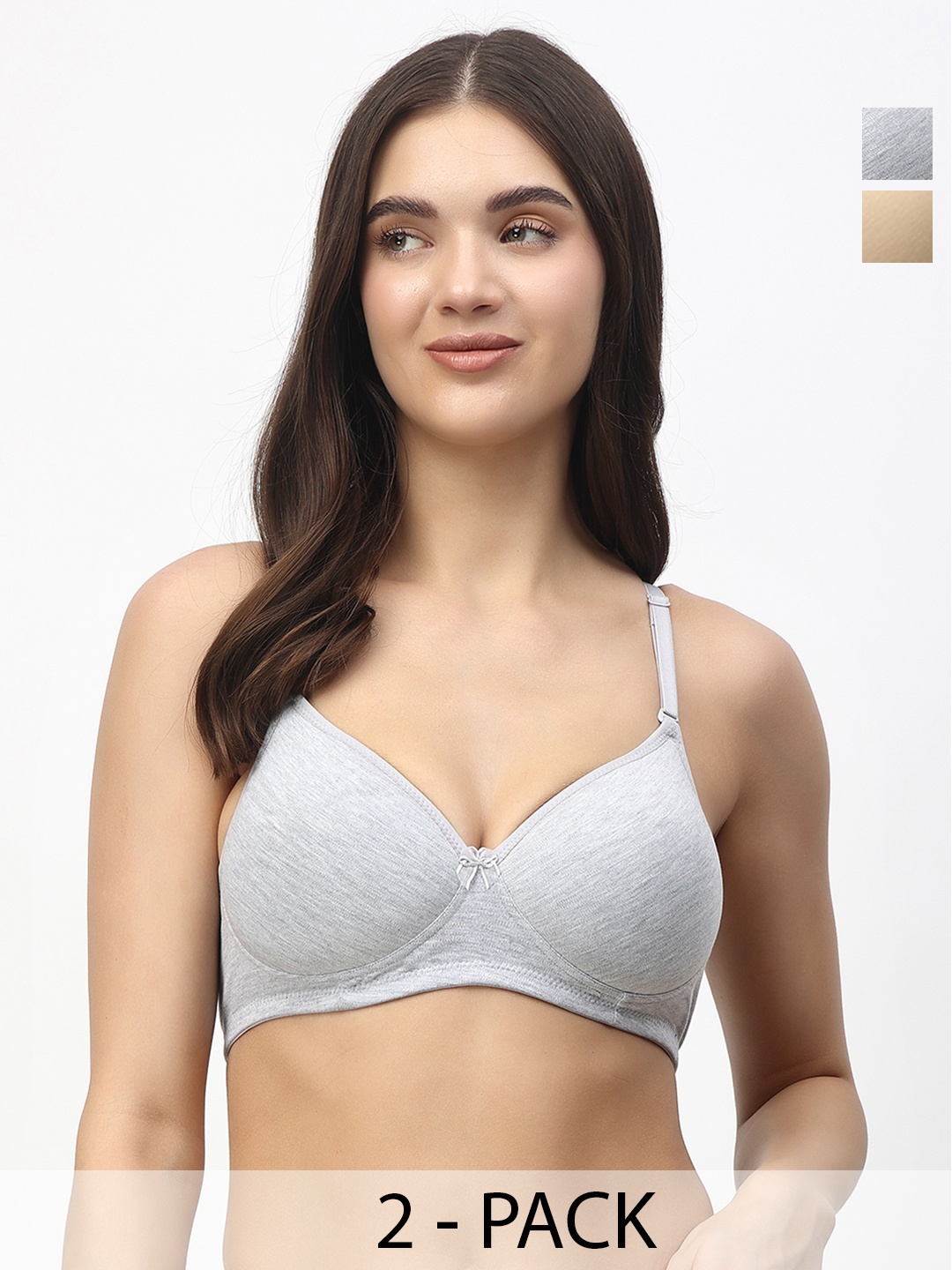 

Floret Pack of 2 Heavily Padded Medium-Coverage Non-Wired Seamless Push-Up Bra, Grey melange