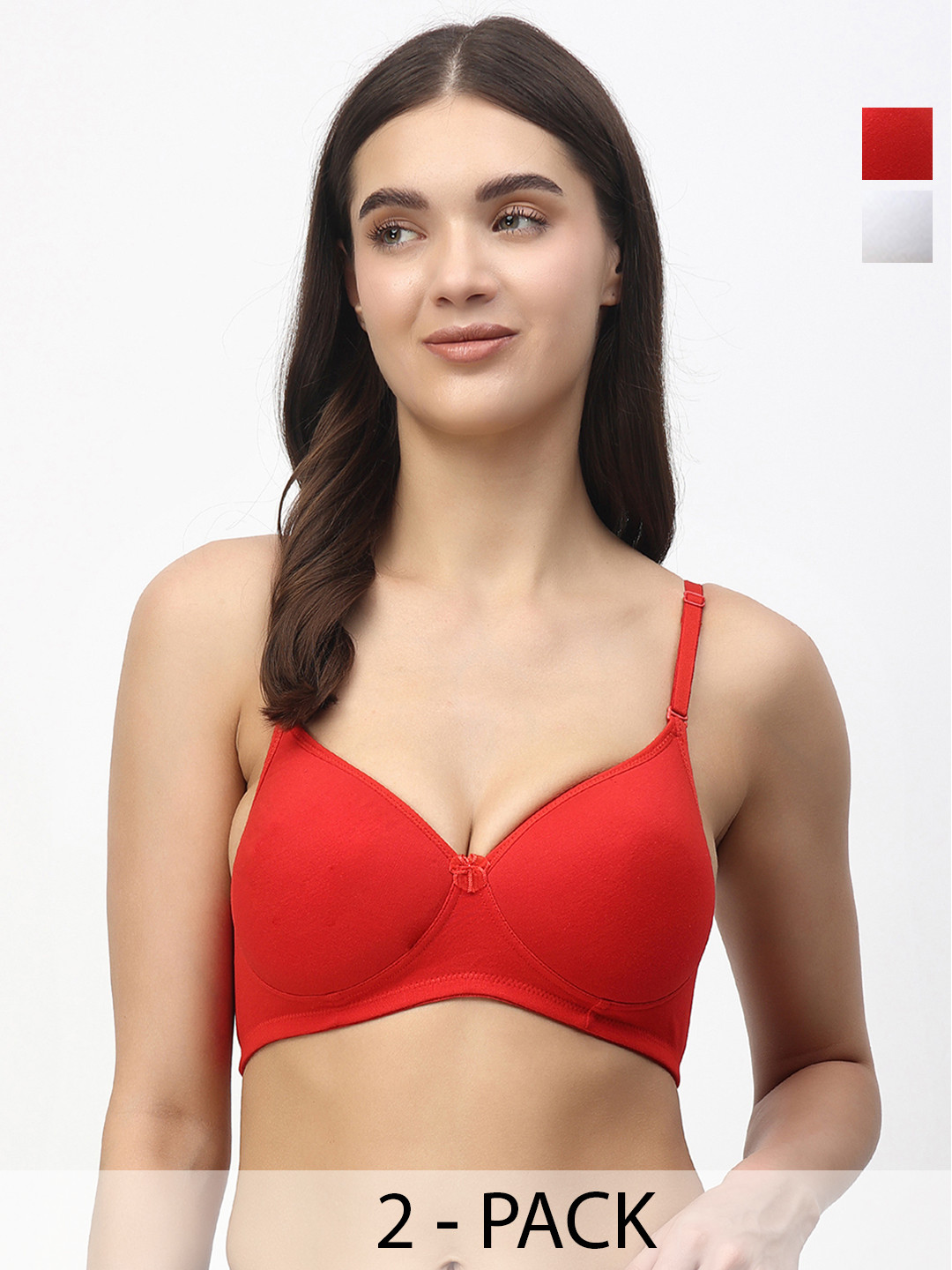 

Floret Pack of 2 Heavily Padded Medium-Coverage Non-Wired Seamless Push-Up Bra, Red