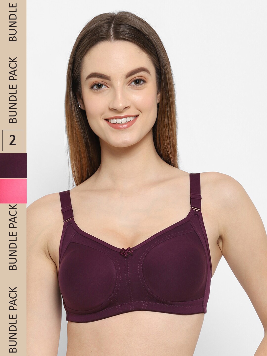 

Floret Pack of 2 Non Padded Non-Wired Cotton Full Coverage Everyday Bra With Moulded Cups, Pink