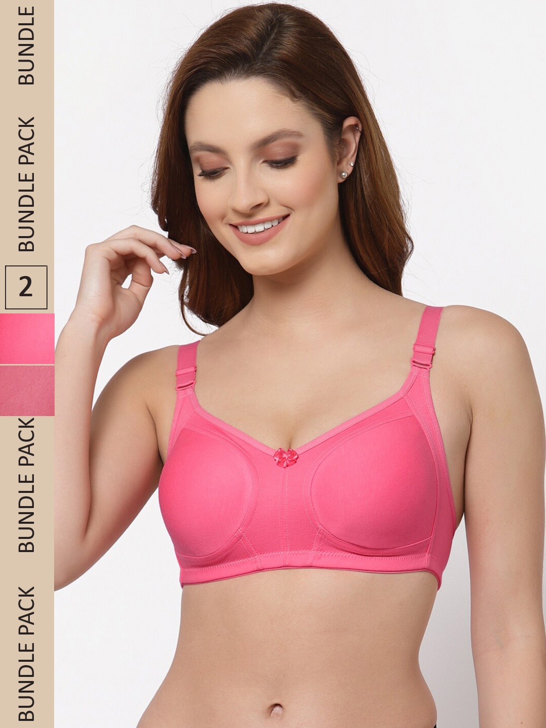 

Floret Pack of 2 Non Padded Non-Wired Cotton Full Coverage Everyday Bra With Moulded Cups, Rose gold
