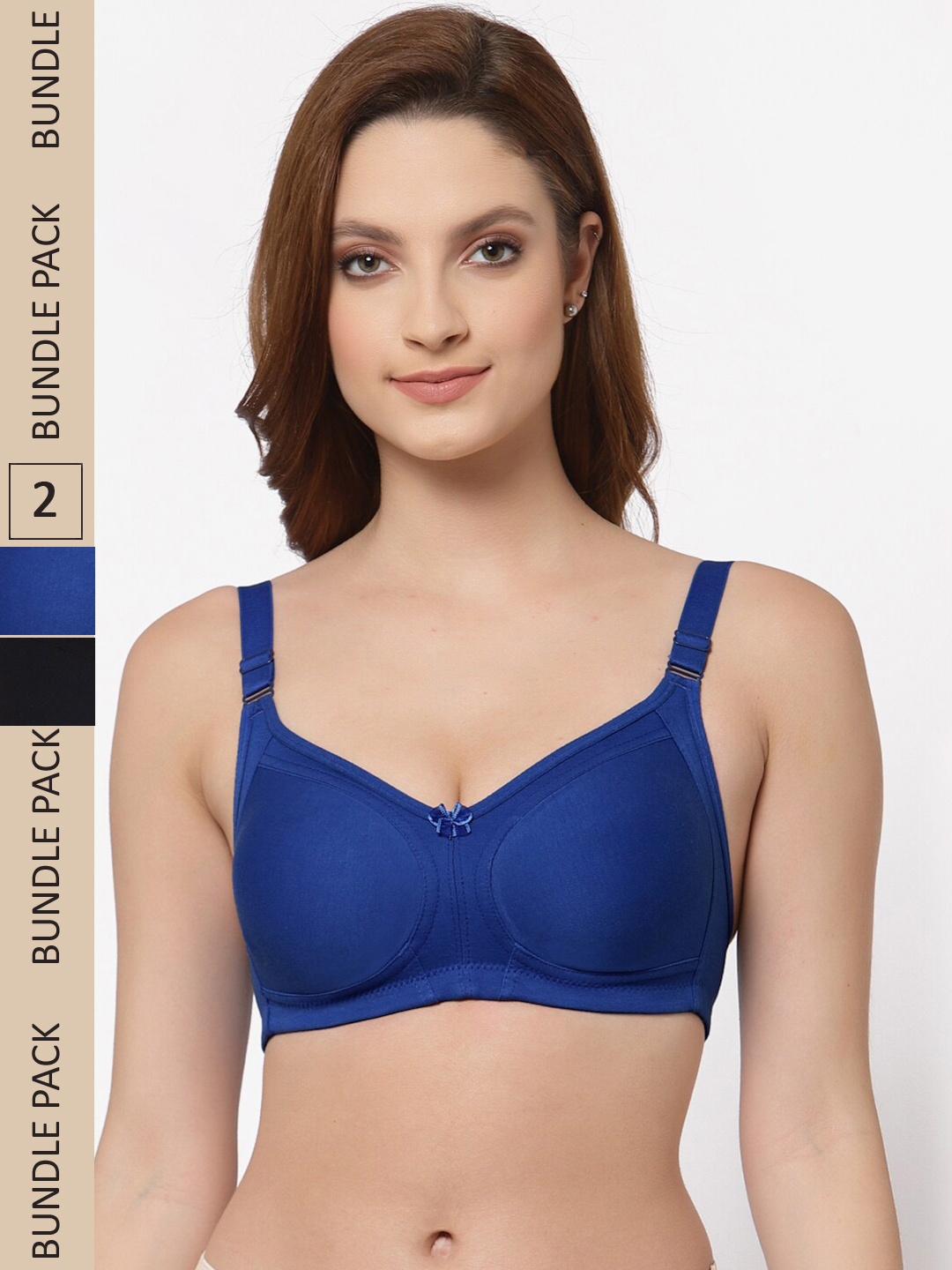 

Floret Pack of 2 Non Padded Non-Wired Cotton Full Coverage Everyday Bra With Moulded Cups, Black