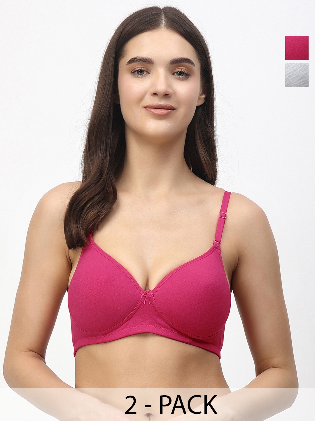 

Floret Pack of 2 Heavily Padded Medium-Coverage Non-Wired Seamless Push-Up Bra, Grey melange