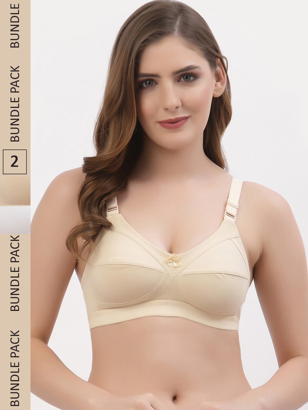 

Floret Pack Of 2 High Support Non Padded Back Closure Cut & Sew Bra, White