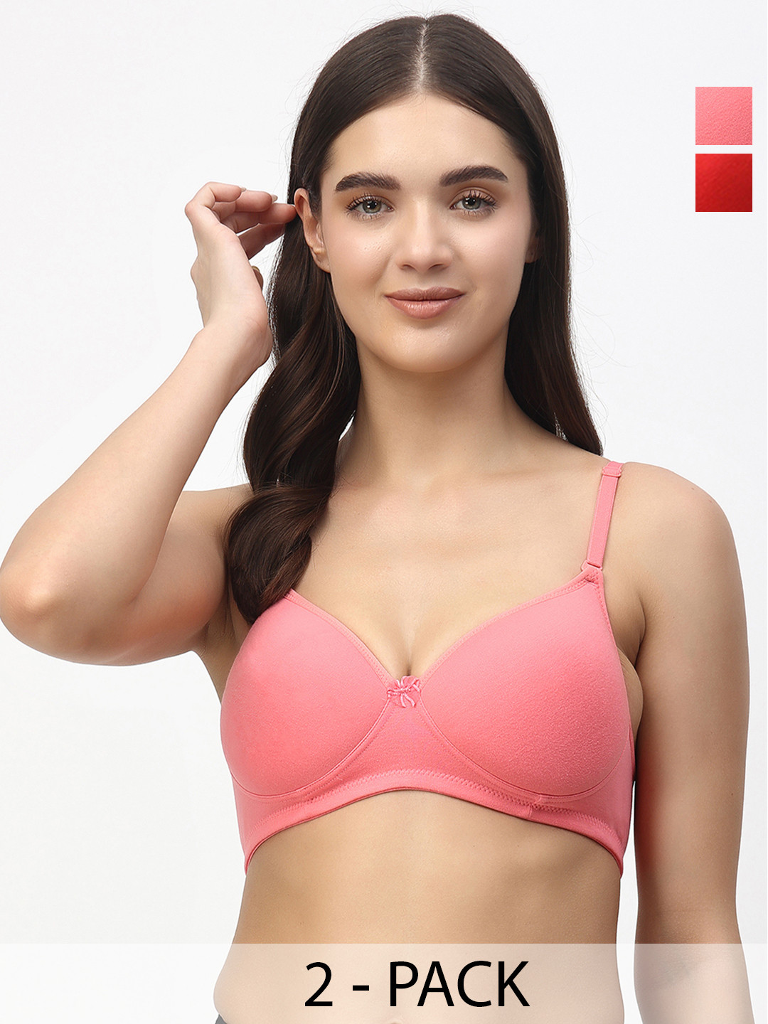 

Floret Pack of 2 Heavily Padded Medium-Coverage Non-Wired Seamless Push-Up Bra, Red
