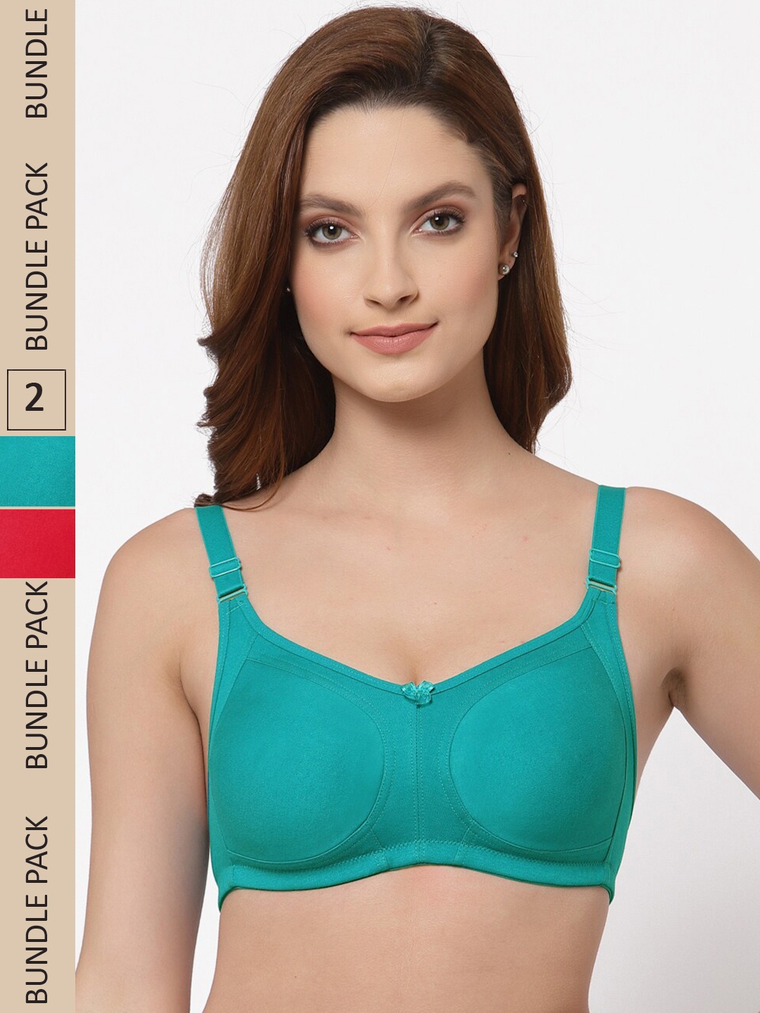 

Floret Pack of 2 Non Padded Non-Wired Cotton Full Coverage Everyday Bra With Moulded Cups, Red