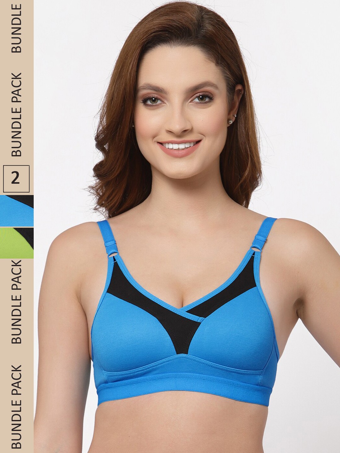 

Floret Pack of 2 Colourblocked Heavily Padded Non-Wired Push-Up Bra, Lime green