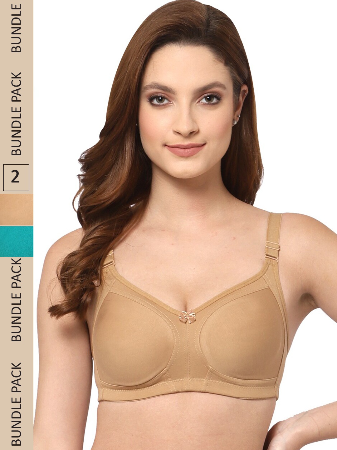 

Floret Pack of 2 Non Padded Non-Wired Cotton Full Coverage Everyday Bra With Moulded Cups, Blue