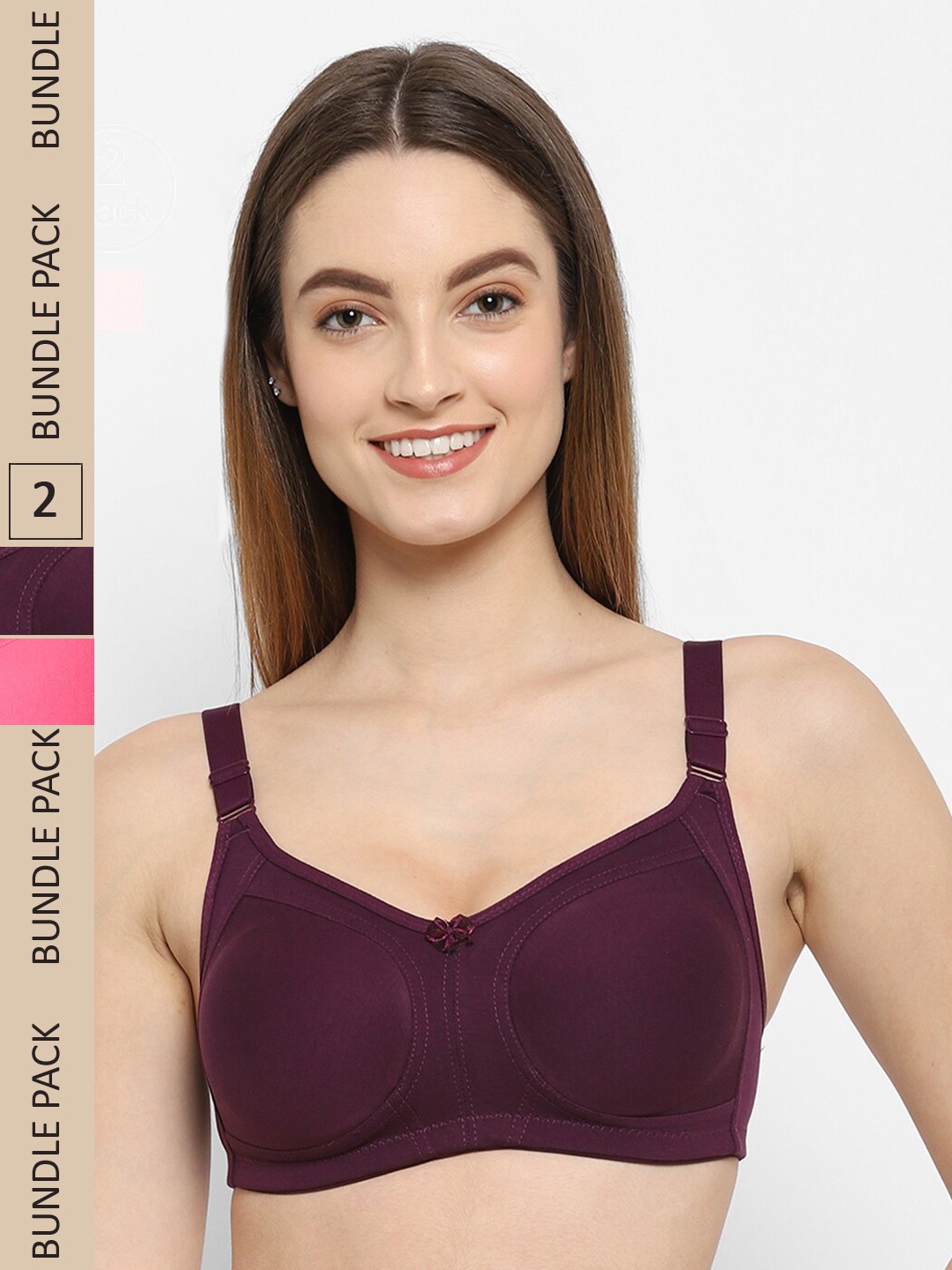 

Floret Pack of 2 Non Padded Non-Wired Cotton Full Coverage Everyday Bra With Moulded Cups, Rose