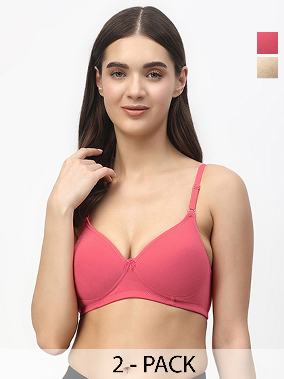

Floret Pack of 2 Heavily Padded Medium-Coverage Non-Wired Seamless Push-Up Bra, Red
