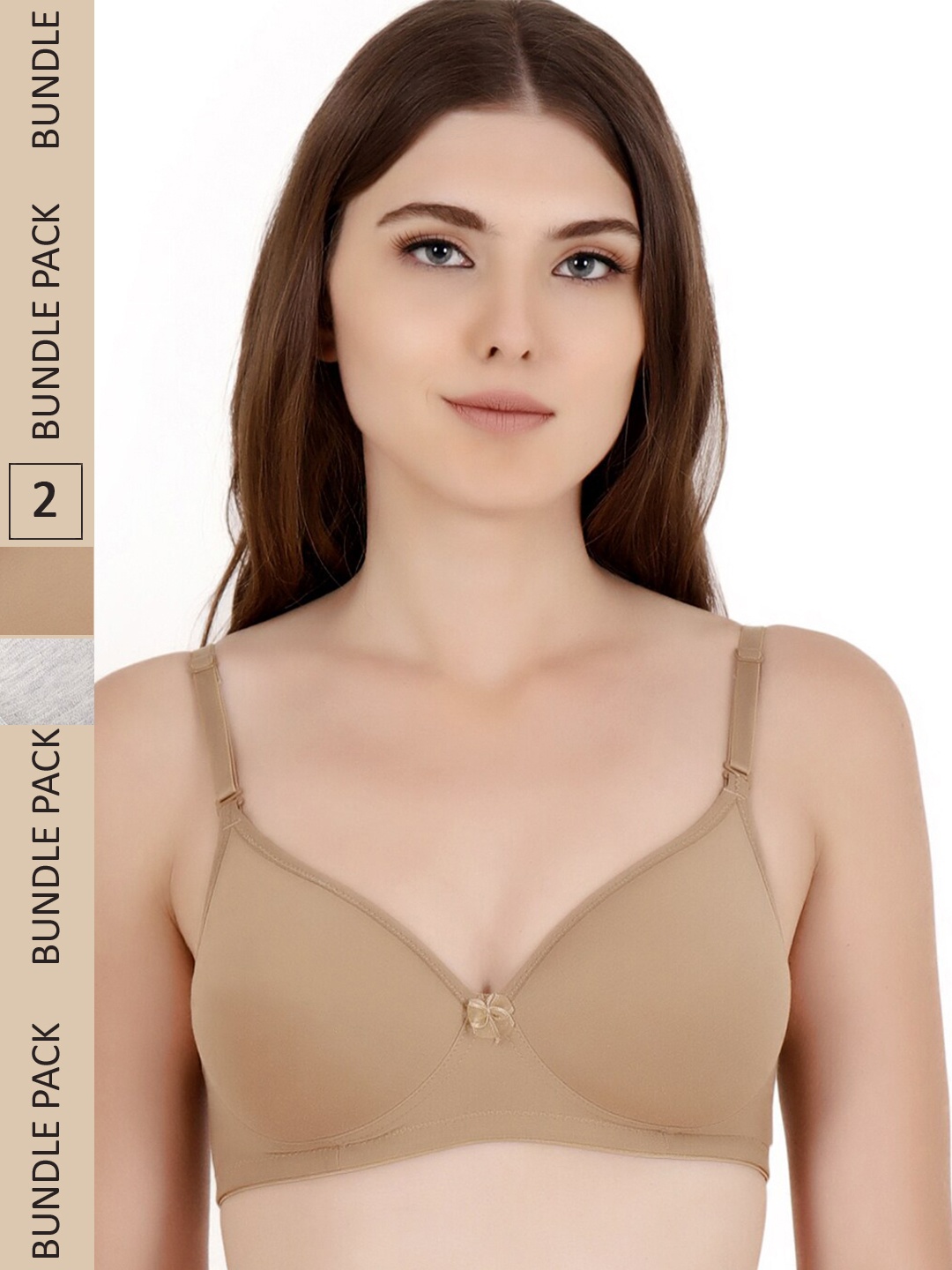 

Floret Pack Of 2 Heavily Padded Non Wired Push Up Bra, Grey melange