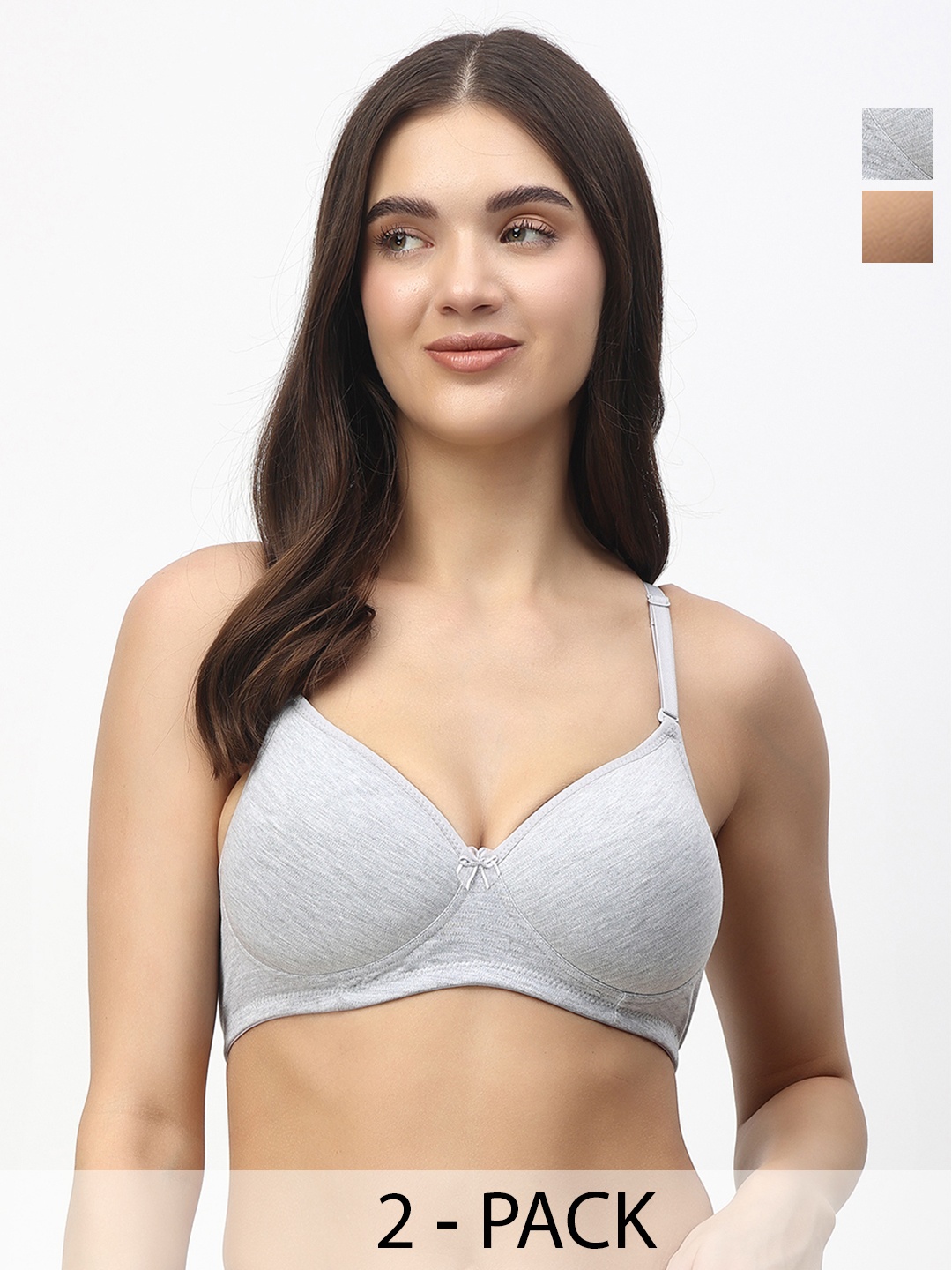 

Floret Pack of 2 Heavily Padded Medium-Coverage Non-Wired Seamless Push-Up Bra, Grey melange