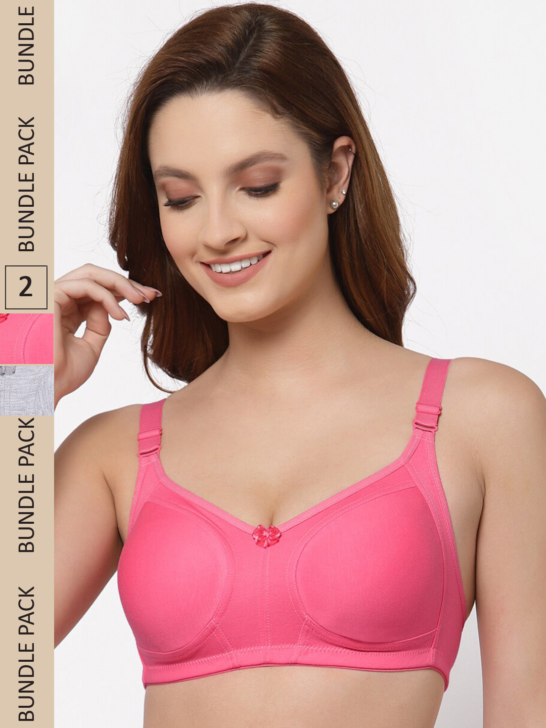 

Floret Pack of 2 Non Padded Non-Wired Cotton Full Coverage Everyday Bra With Moulded Cups, Grey