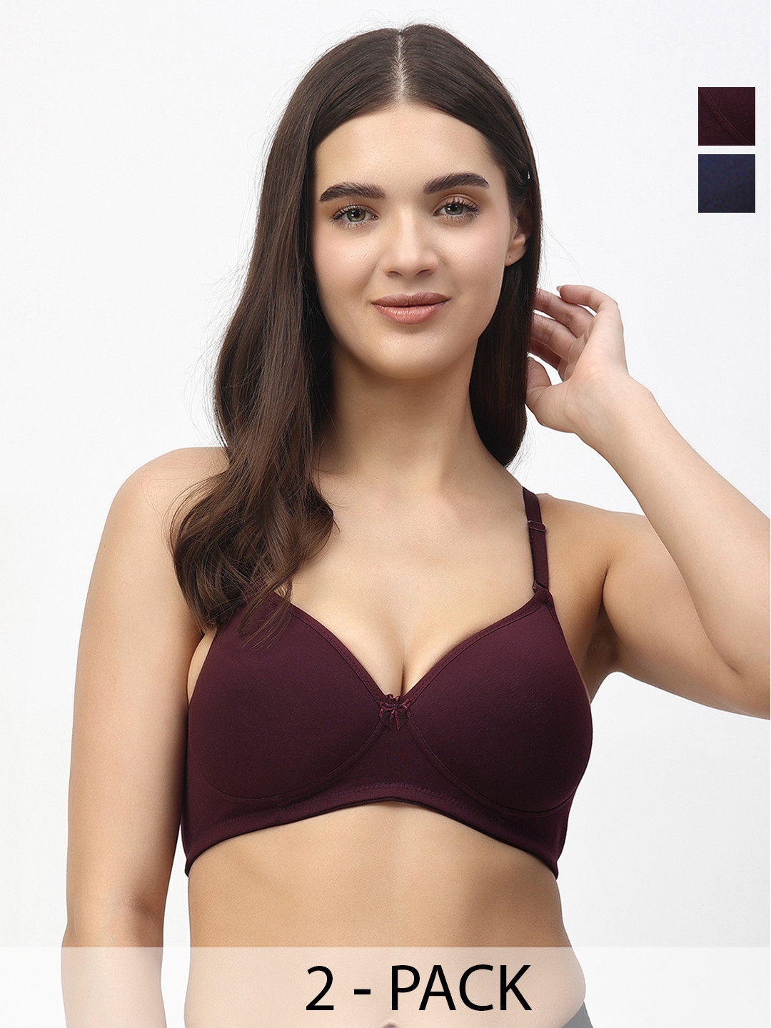 

Floret Pack of 2 Heavily Padded Medium-Coverage Non-Wired Seamless Push-Up Bra, Navy blue