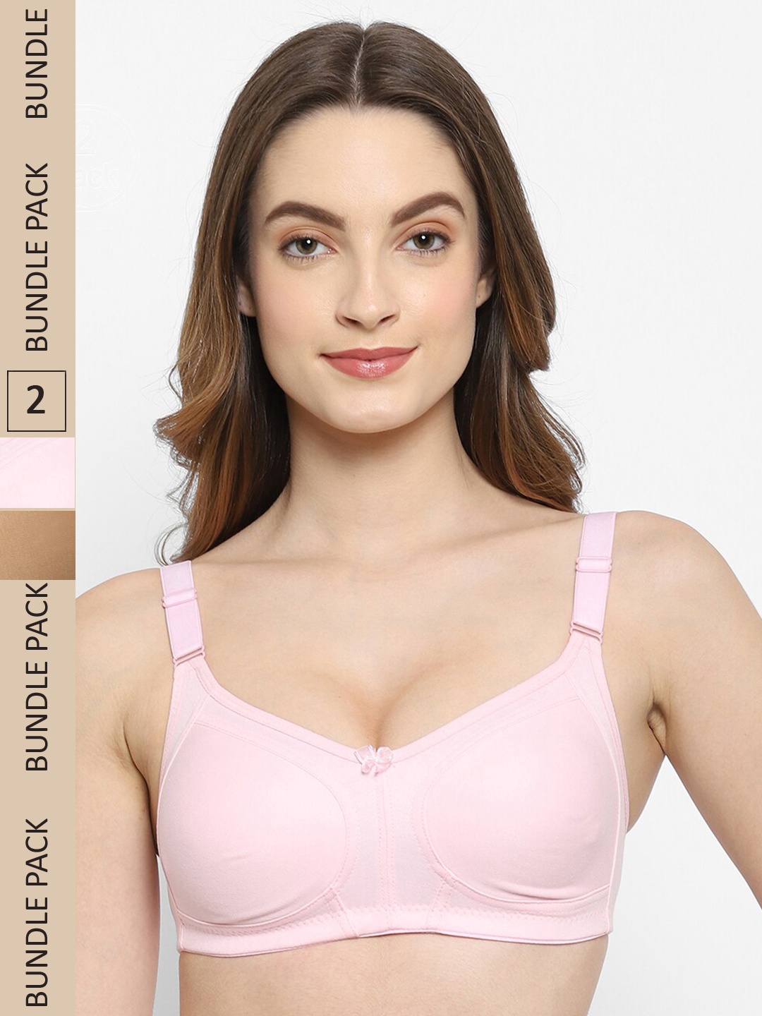 

Floret Pack of 2 Non Padded Non-Wired Cotton Full Coverage Everyday Bra With Moulded Cups, Nude