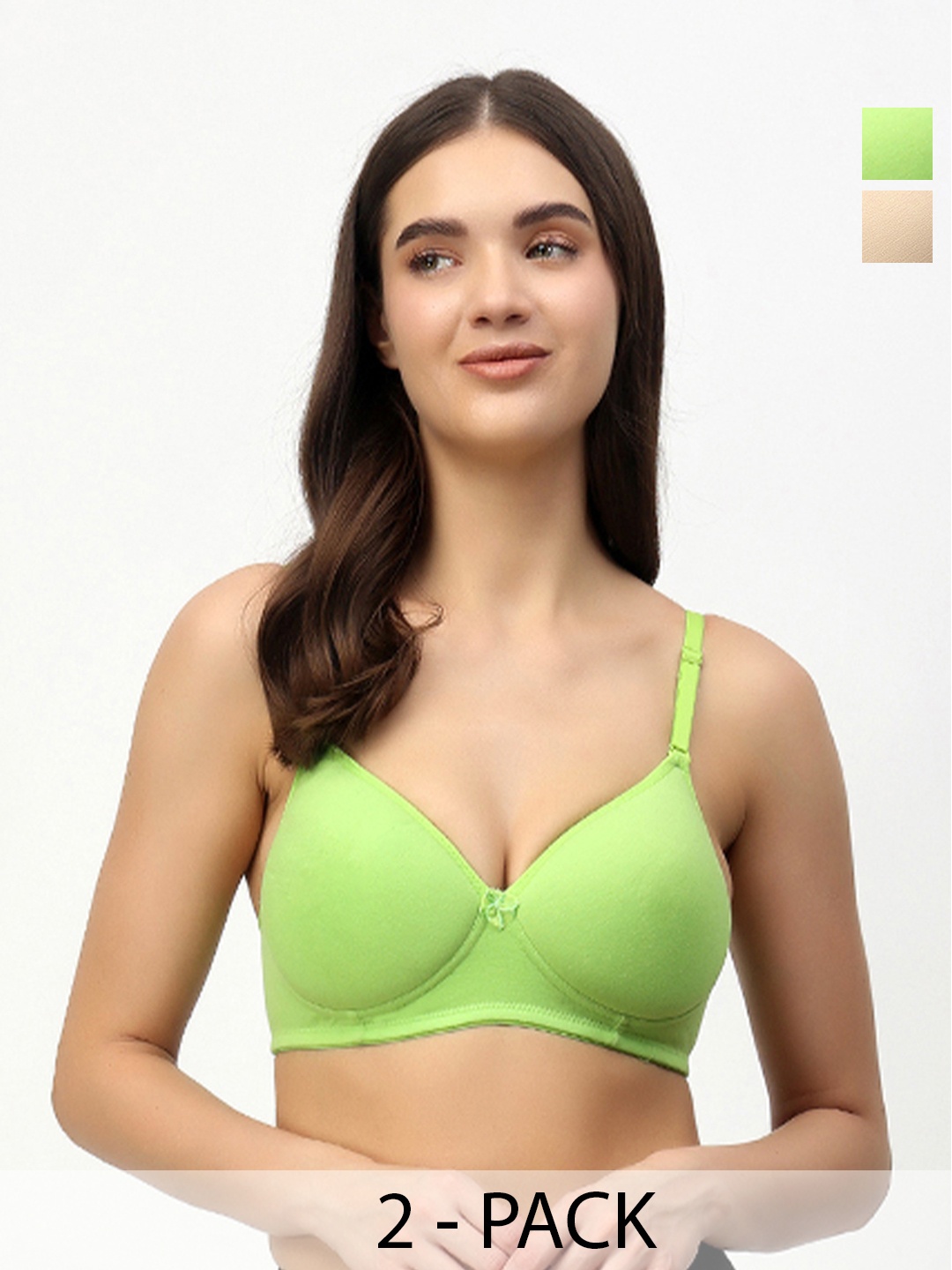 

Floret Pack of 2 Heavily Padded Medium-Coverage Non-Wired Seamless Push-Up Bra, Lime green