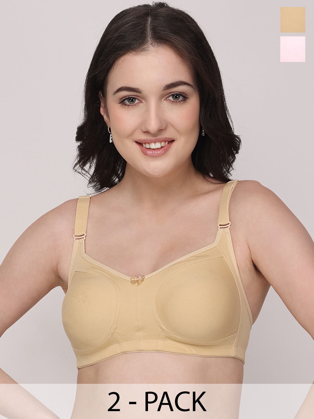 

Floret Pack of 2 Non Padded Non-Wired Cotton Full Coverage Everyday Bra With Moulded Cups, Beige