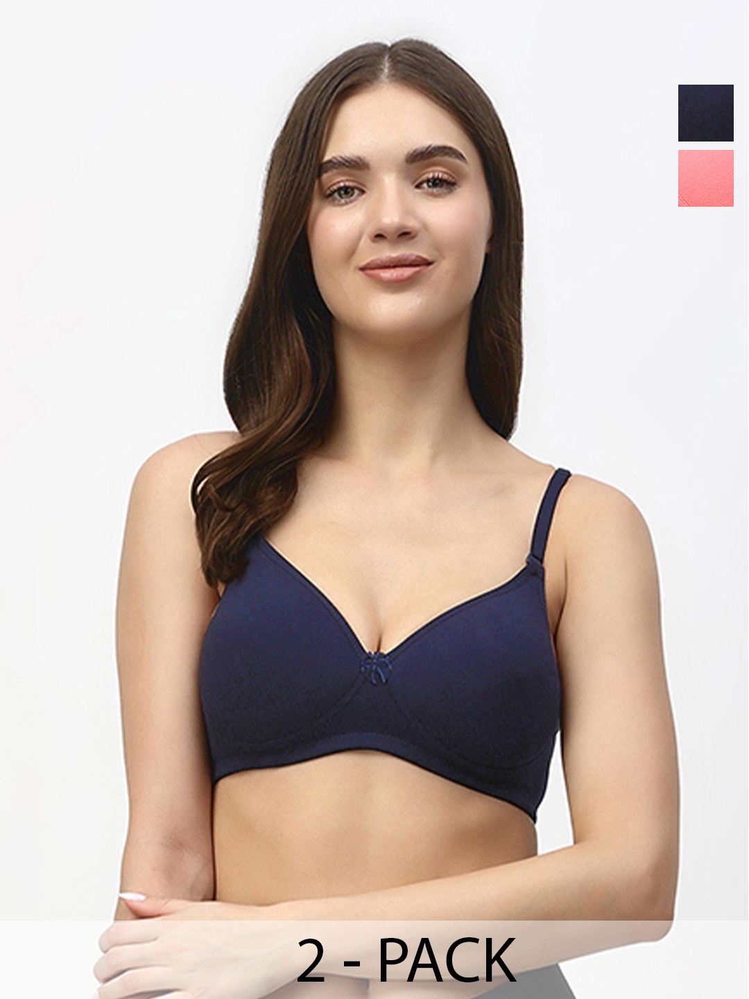 Floret Pack of 2 Heavily Padded Medium-Coverage Non-Wired Seamless Push-Up Bra, Navy blue