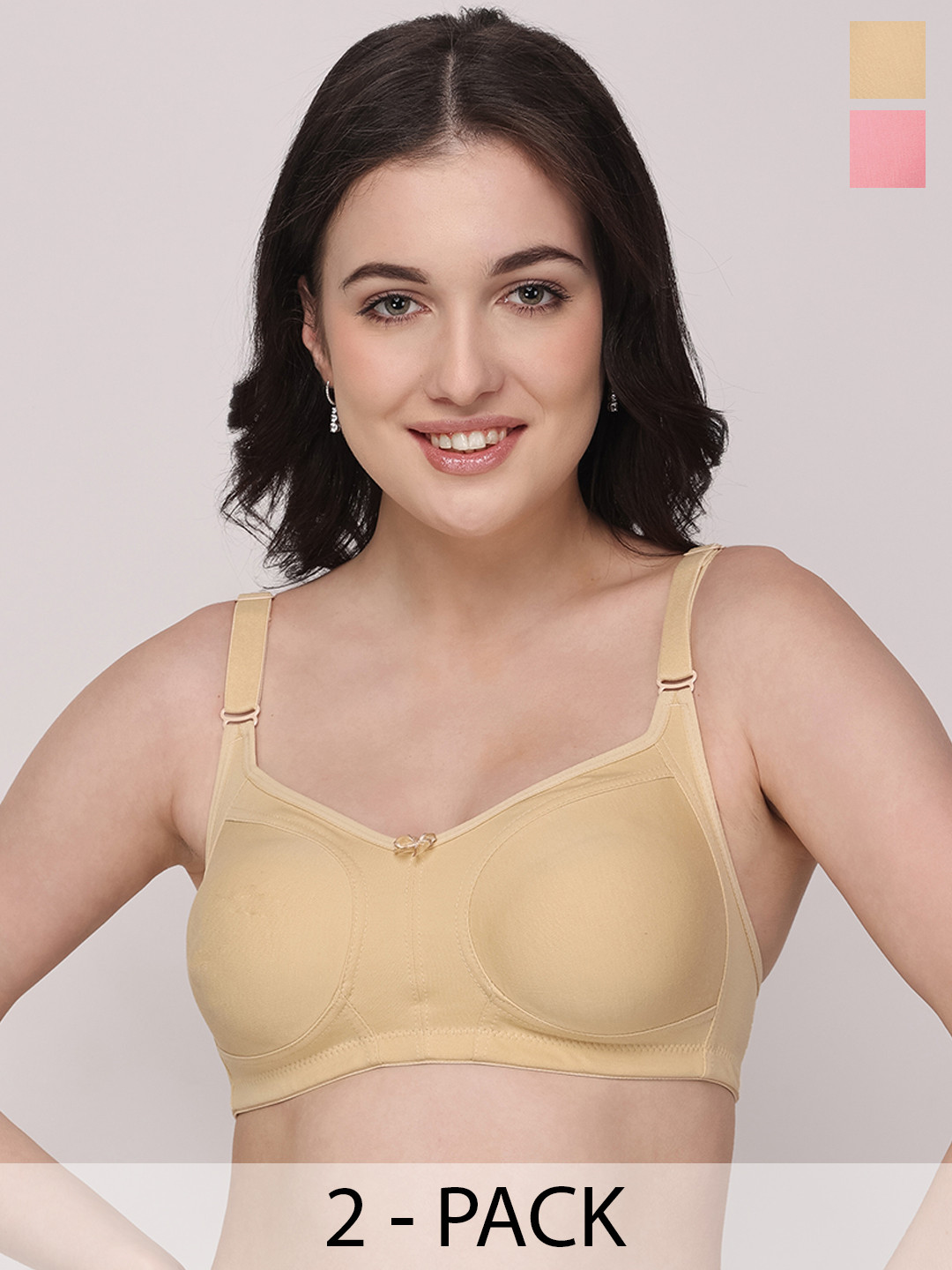 

Floret Pack of 2 Non Padded Non-Wired Cotton Full Coverage Everyday Bra With Moulded Cups, Beige