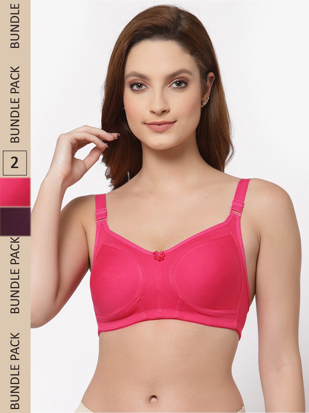 

Floret Pack of 2 Non Padded Non-Wired Cotton Full Coverage Everyday Bra With Moulded Cups, Burgundy