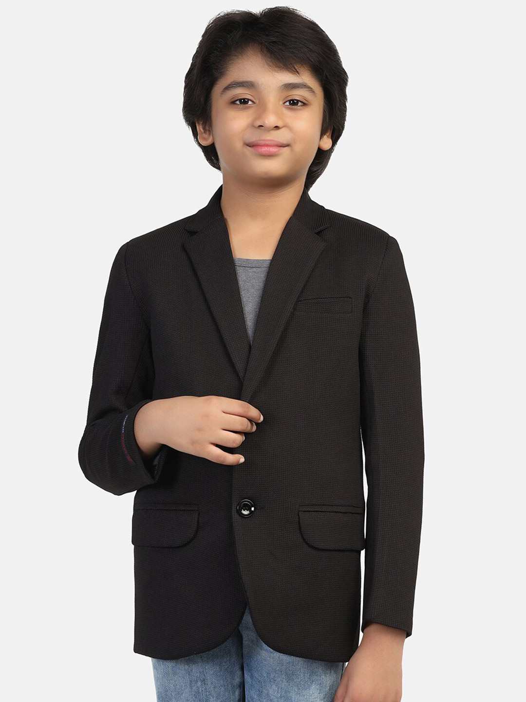 

TAHVO Boys Single-Breasted Slim-Fit Blazer, Black
