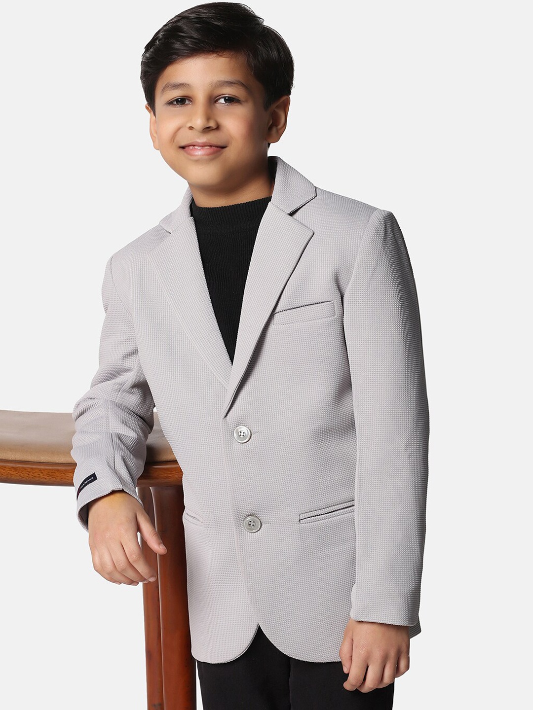 

TAHVO Boys Single-Breasted Slim-Fit Cotton Blazer, Grey