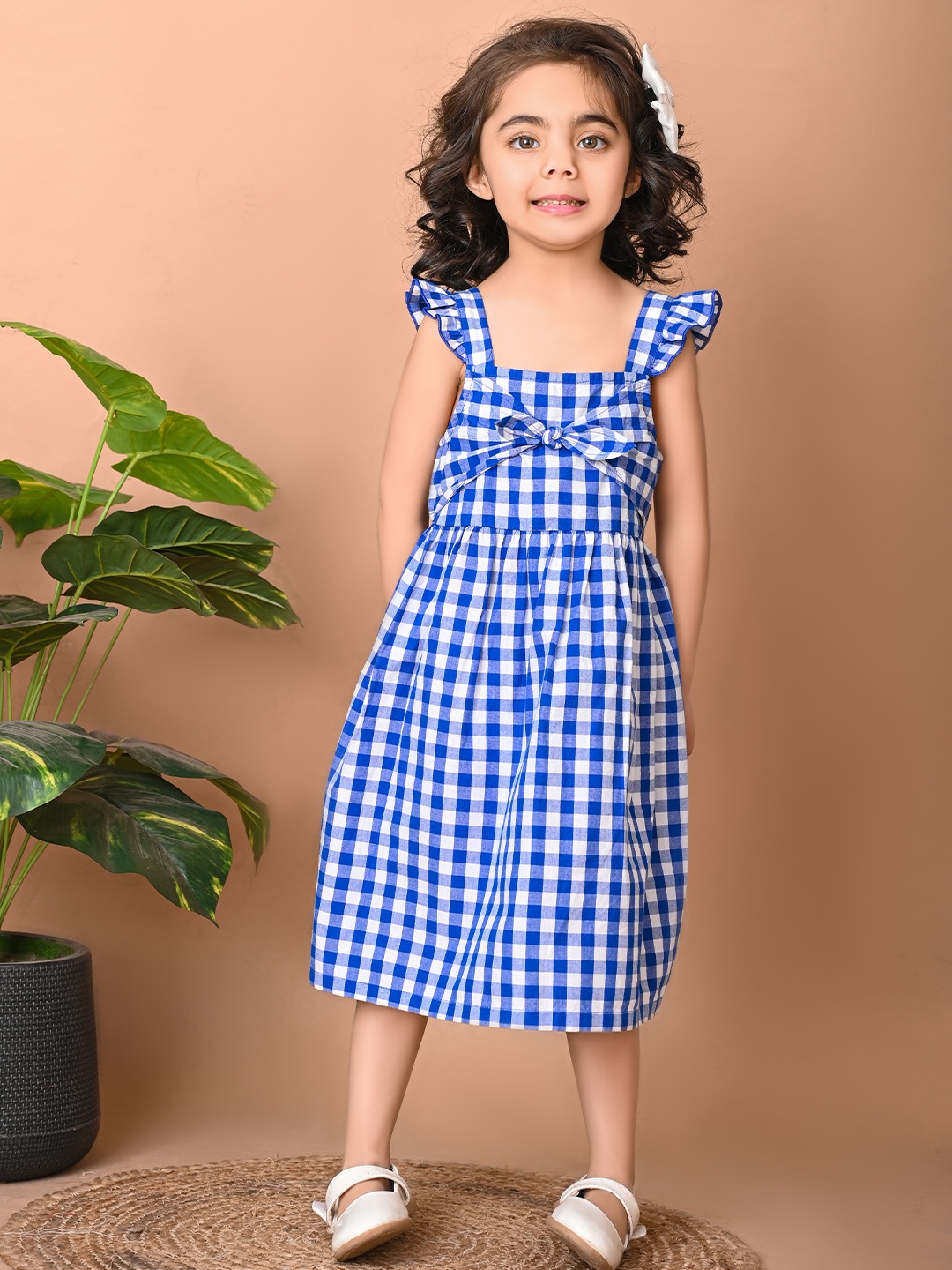 

Beebay Gingham Check Tie-Knot A-Line Dress, Blue