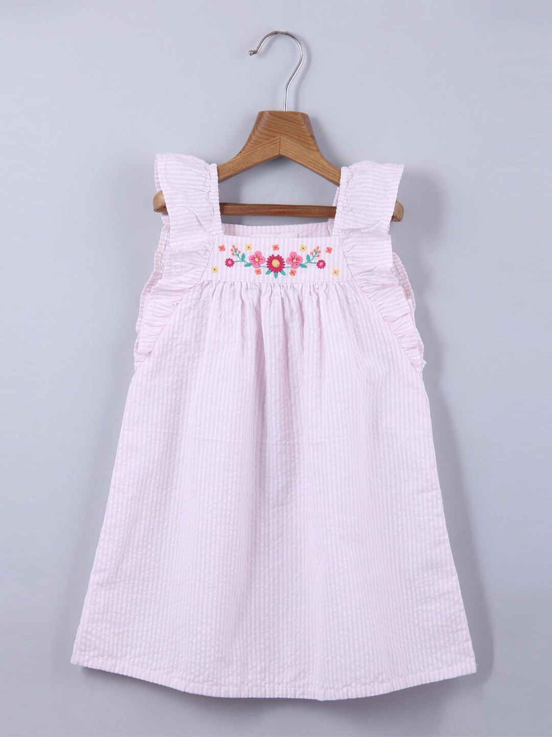 

Beebay Floral Embroidered Seersucker Dress, Pink