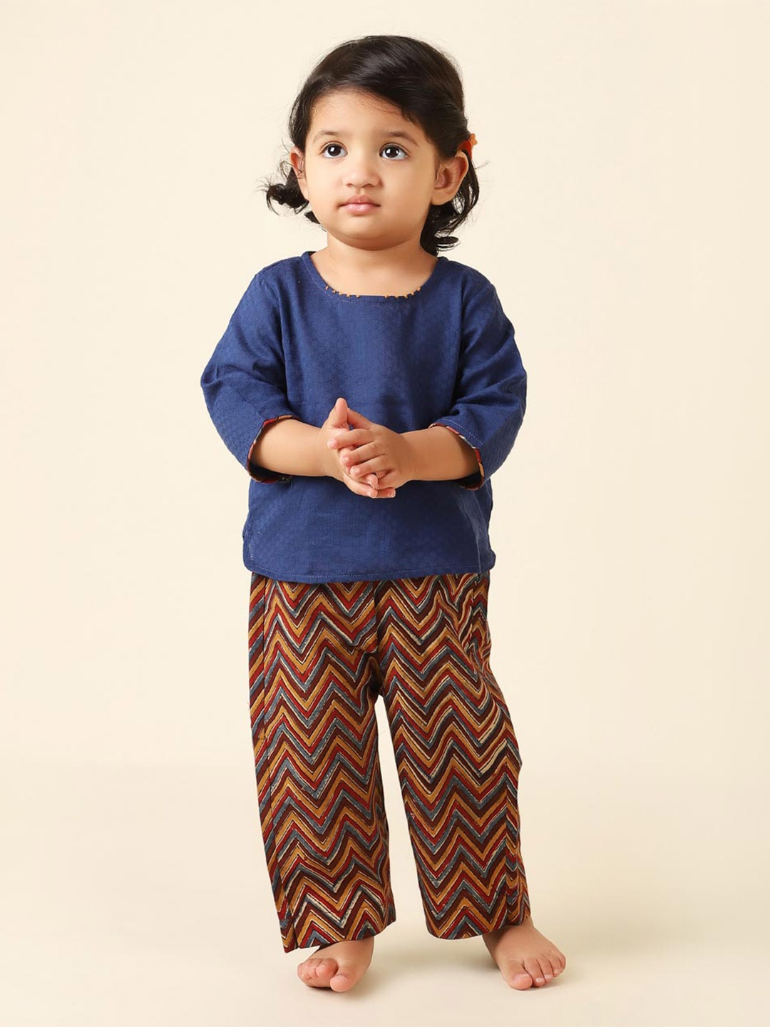 

Fabindia Girls Navy Blue & Brown Top with Palazzos