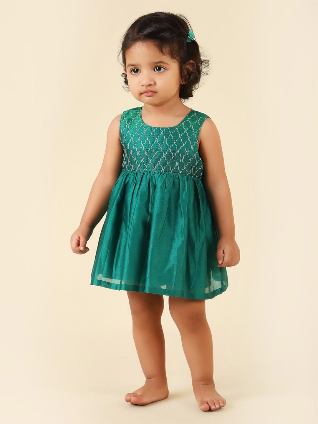 

Fabindia Teal Embroidered Dress