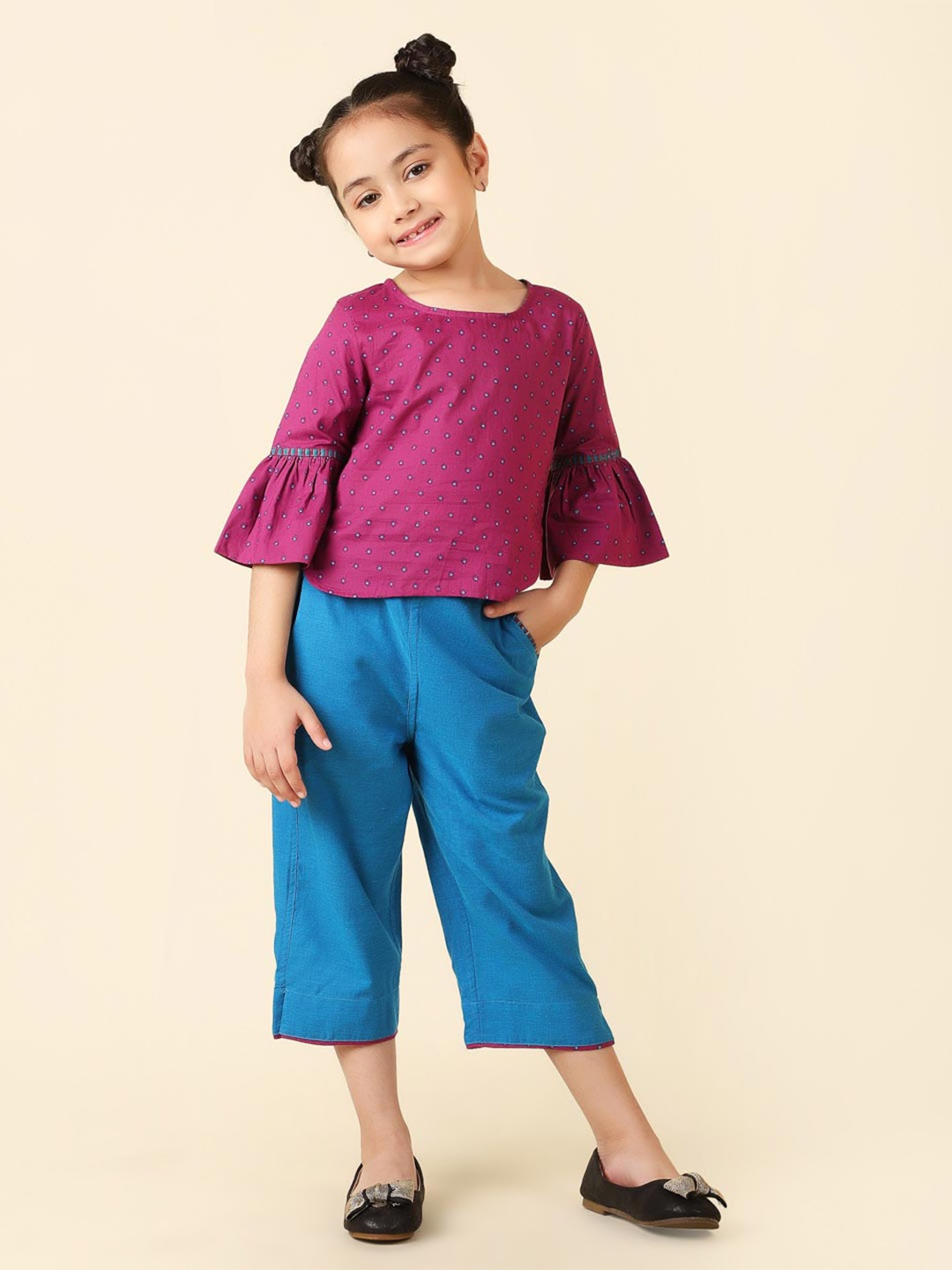 

Fabindia Girls Printed Pure Cotton Round Neck Clothing Set, Magenta