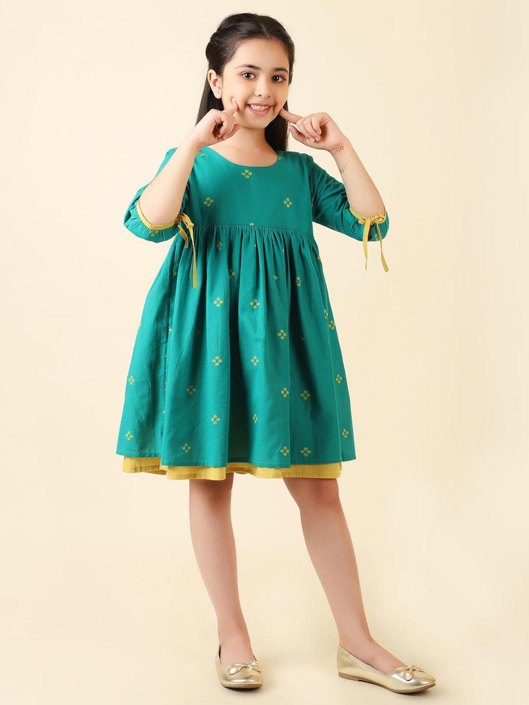 

Fabindia Girls Round Neck Cotton Dress, Teal
