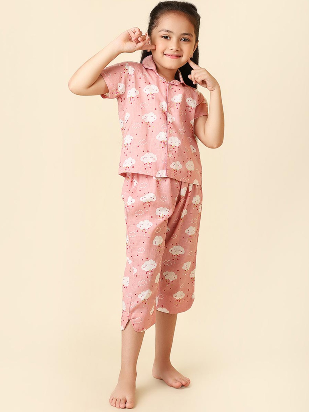 

Fabindia Girls Printed Pure Cotton Night suit, Pink