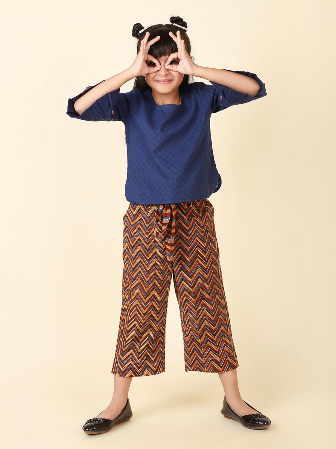 

Fabindia Girls Printed Cotton Top With Palazzos, Blue