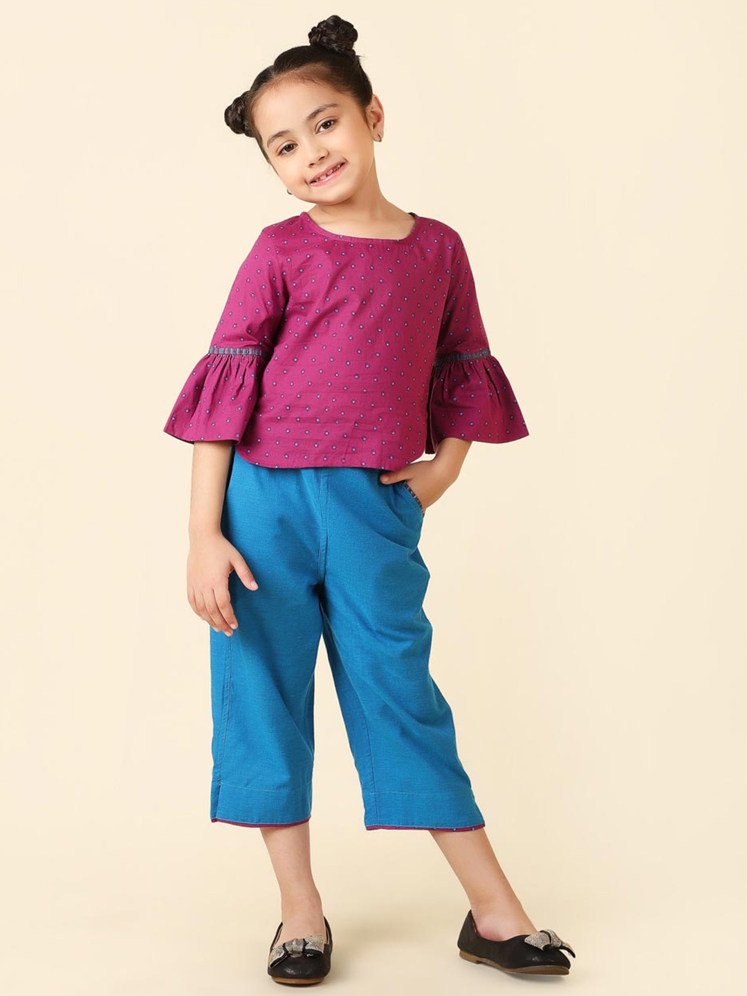 

Fabindia Girls Printed Pure Cotton Round Neck Clothing Set, Magenta