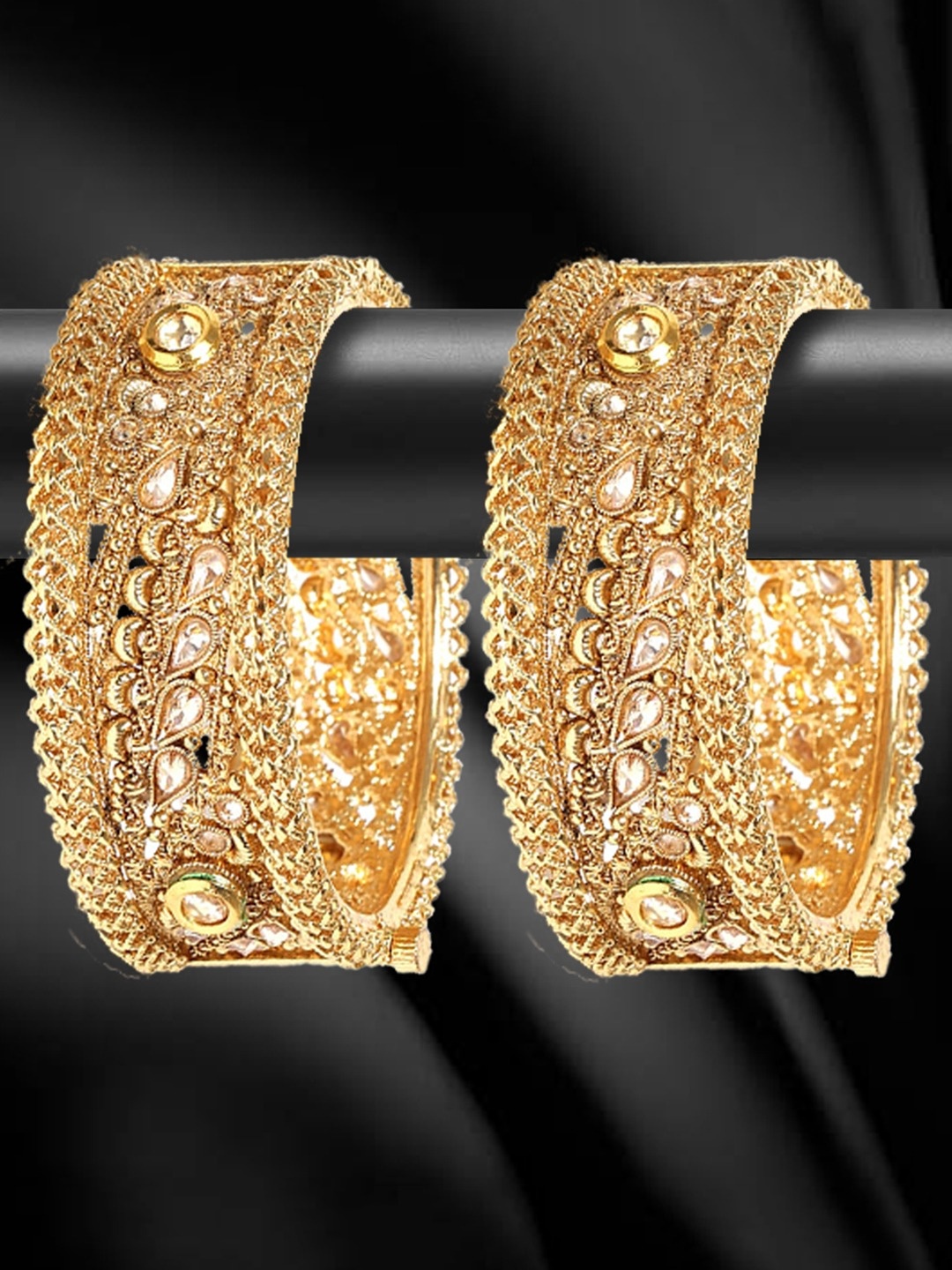 

YouBella Set of 2 Gold-Plated Stone-Studded Antique Bangles