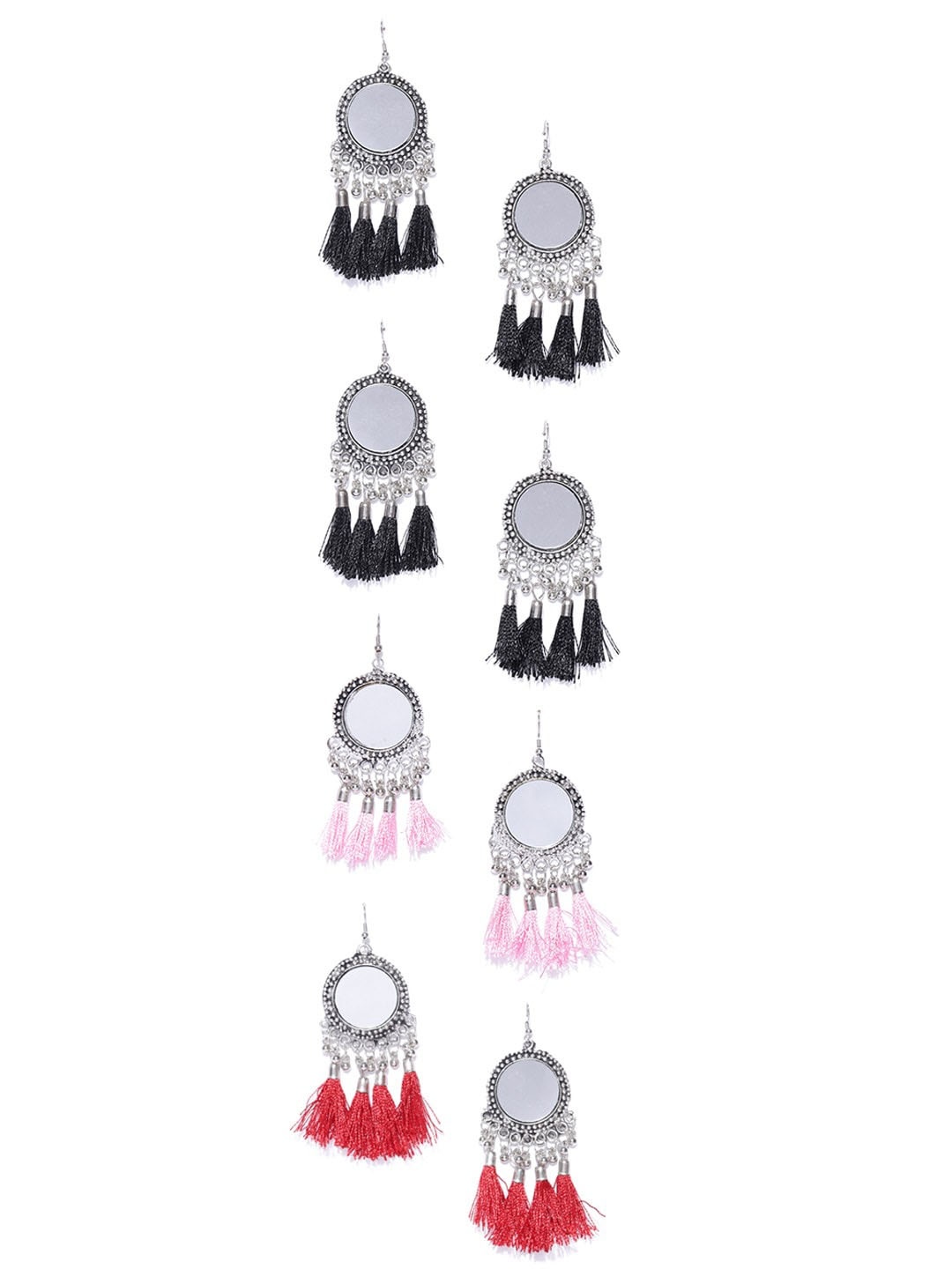 

YouBella Set of 4 Silver-Toned Contemporary Drop Earrings