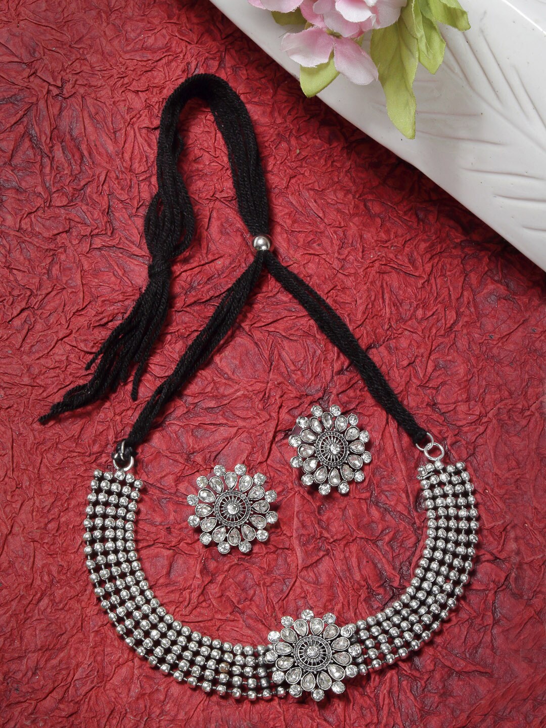 

YouBella Silver-Plated Stone-Studded Jewellery Set