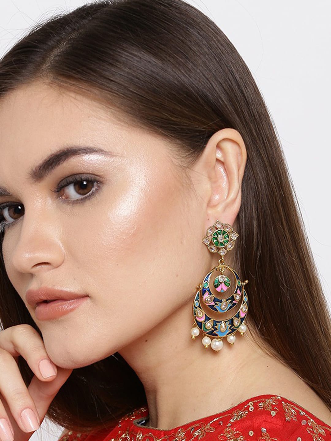 

YouBella Gold-Plated Crescent Shaped Chandbalis Earrings, Blue