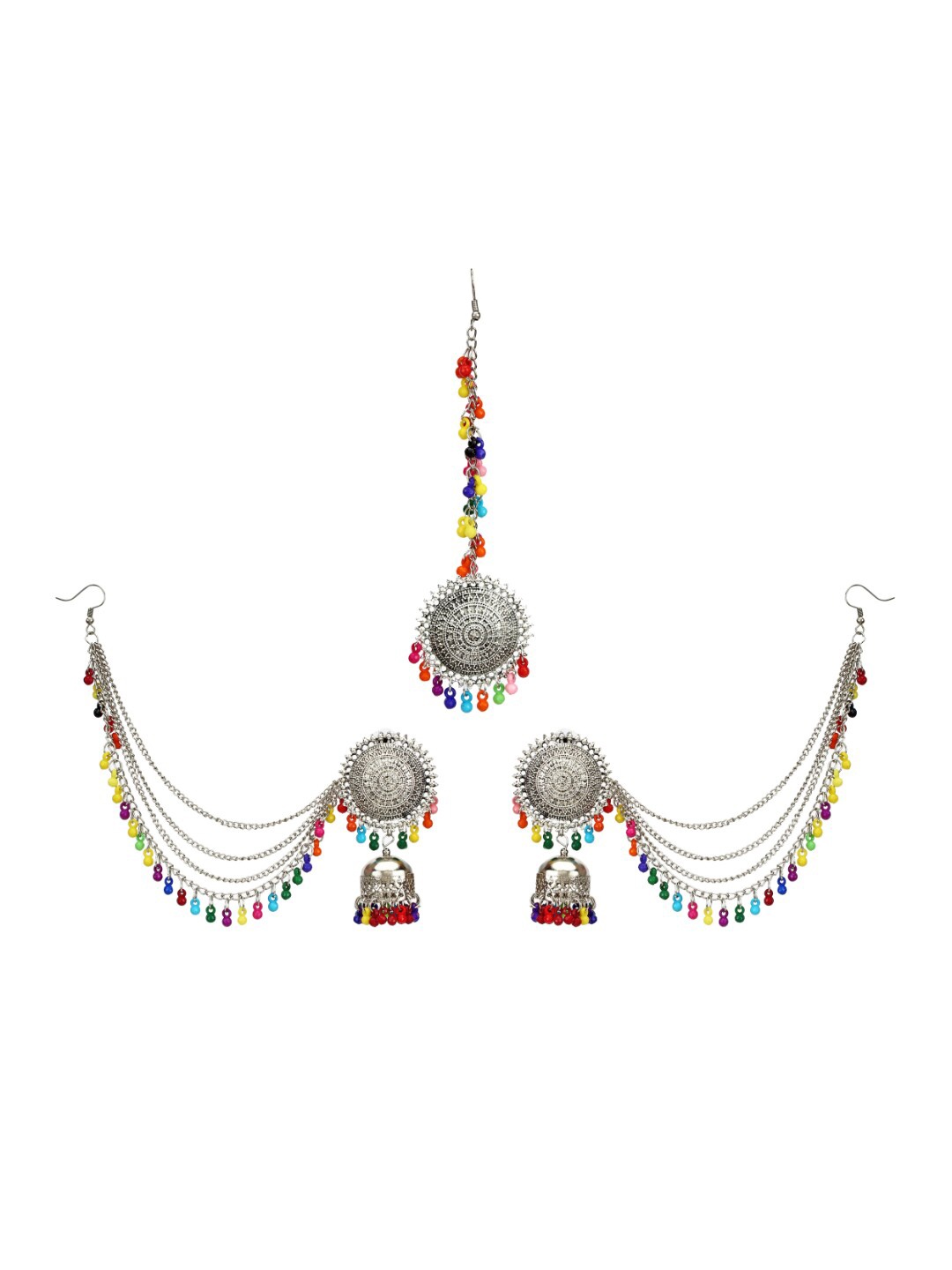 

YouBella Oxidised Silver-Plated Stone-Studded & Beaded Jewellery Set, Pink