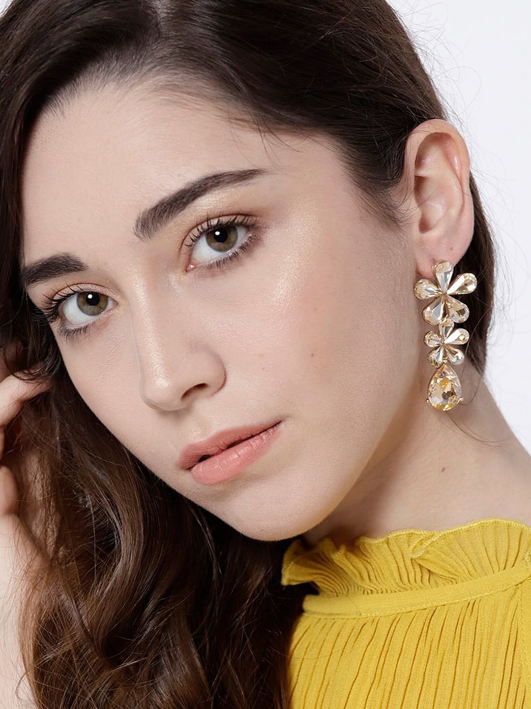 

YouBella Gold-Plated Floral Drop Earrings, White