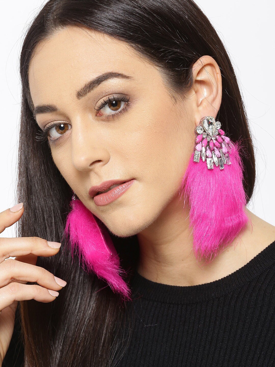 

YouBella Stone-Studded Contemporary Drop Earrings, Pink
