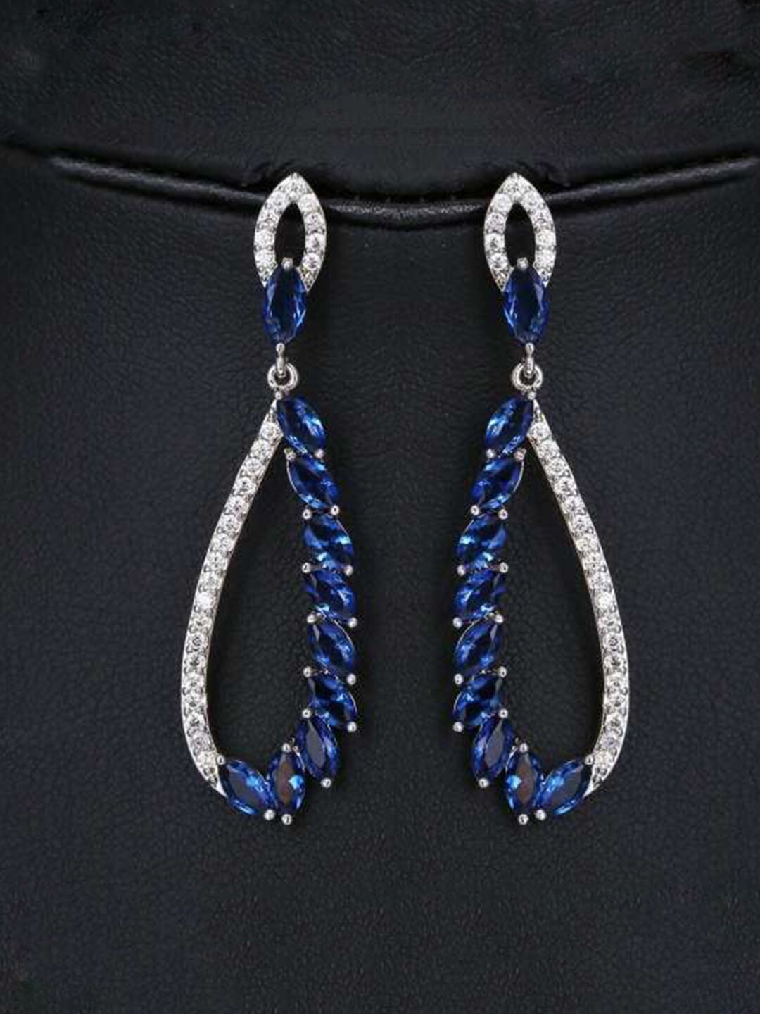 

YouBella Silver-Plated Stone-Studded Contemporary Drop Earrings, Blue