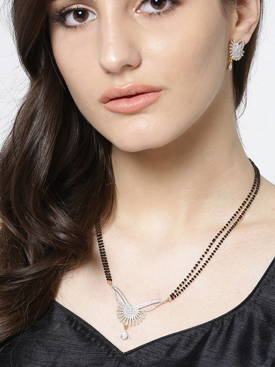 

YouBella Gold-Plated Beaded Mangalsutra With Earrings, Black