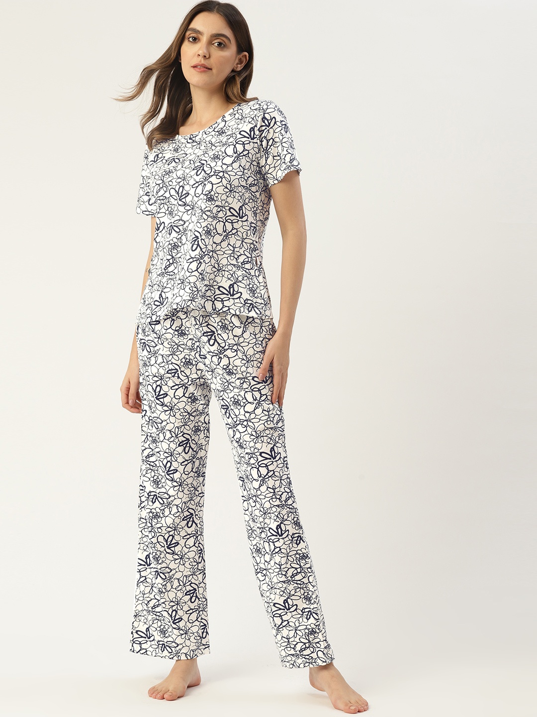 

ETC Women Printed Pure Cotton Night Suit, White